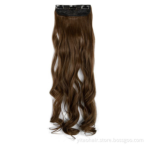 wholesale Long Wavy Synthetic Hair Extensions 2P 5P Thick Hair Invisible Head  Hairpiece for Women Brown wavy hair